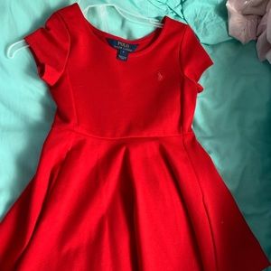 Ralph Lauren Little Girls Dress. Solid Red
